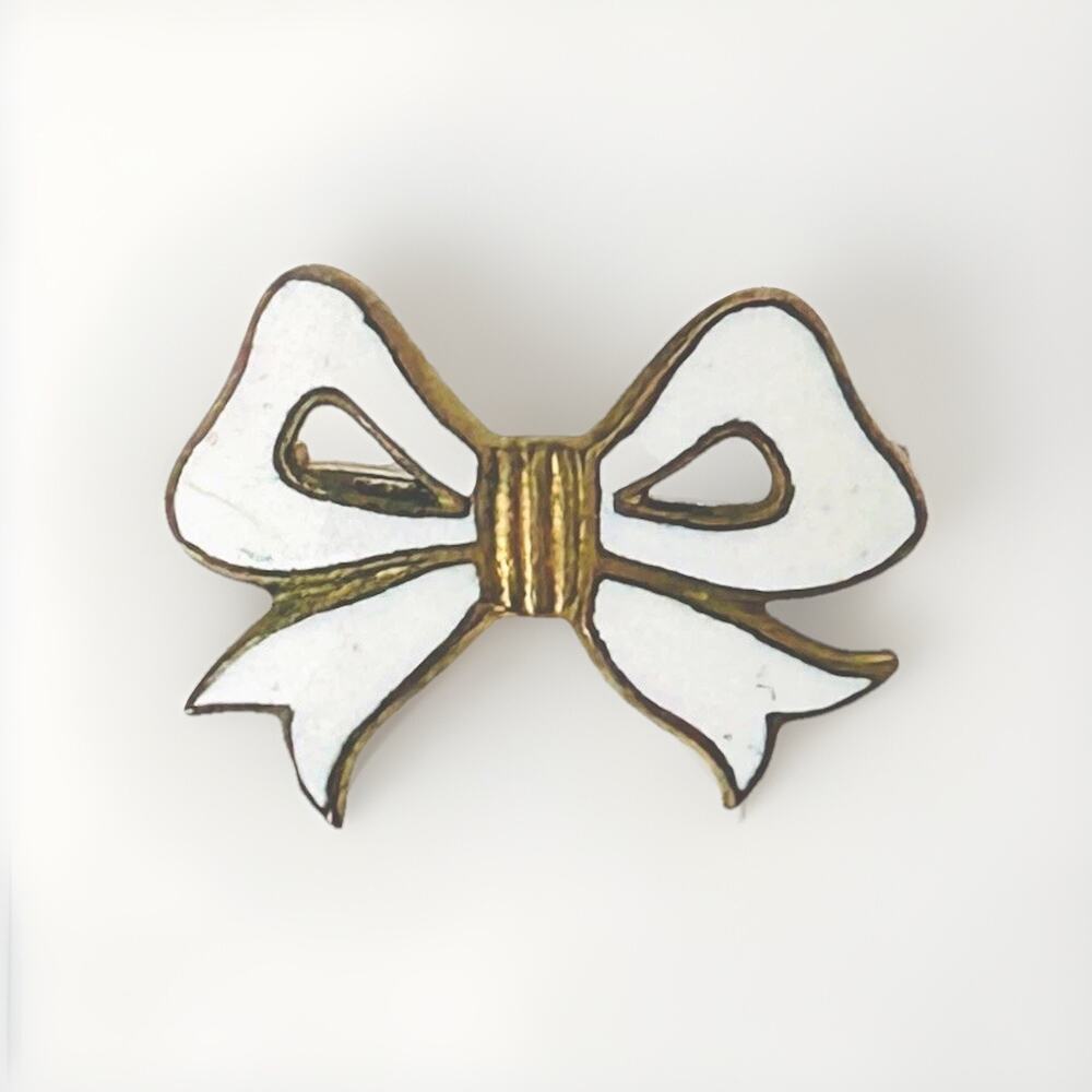 Antique Pin White Enamel Bow WCTU Ribbon Womens Christian Temperance Art Nouveau